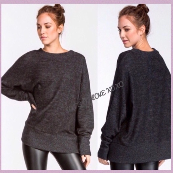 Cherish Tops - CHERISH CHARCOAL BRUSHED KNIT PULLOVER TOP